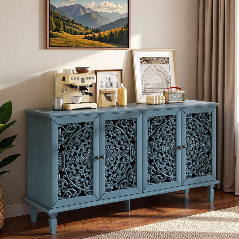 Buffet floral ajouré Floral, Bleu antique