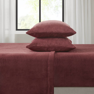 Burgundy 4 Pcs Full Sheet - 100% , Soft And Soothing, Double Brushed For A Velvet Sheen, Comes With Flat Sheet, Fitted 2 Pillowcases,