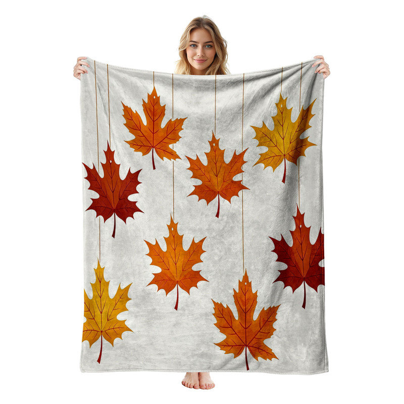 Couverture simple en flanelle JYK, Feuilles d'automne suspendues