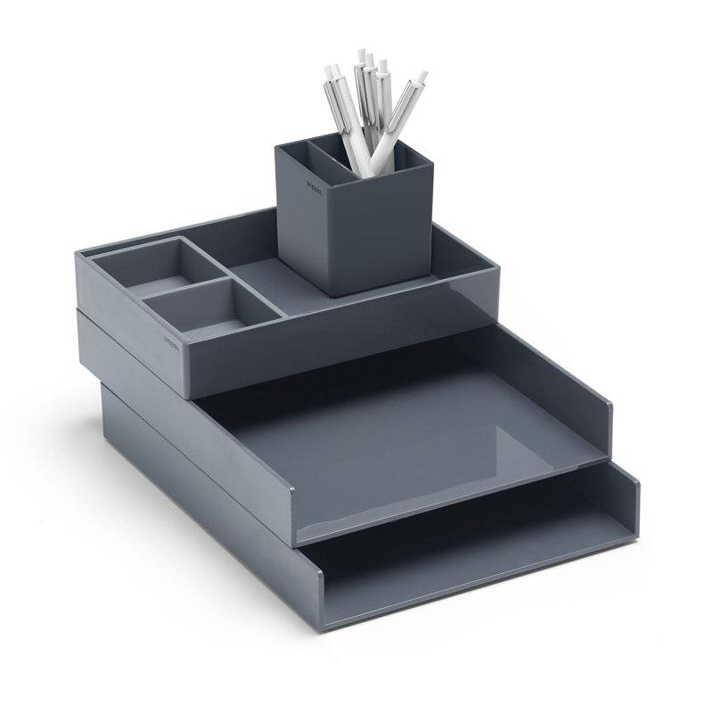 Super Stacked Plastic Desk Organizer, Dark Gray