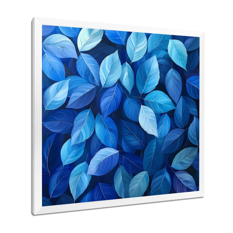 «Cobalt Leaves In Moon Light Collage II», art mural feuilles, H 16 po x l 16 po, Reproduction encadrée d'une seule photo