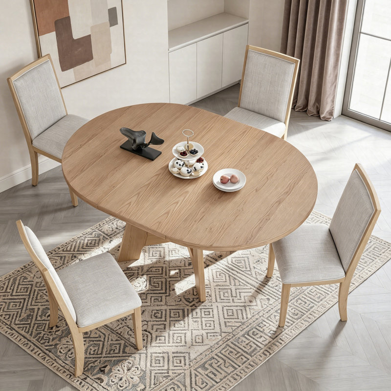 Ensemble de table de salle à manger avec tabeltop extensible et pieds de table en X, Naturel