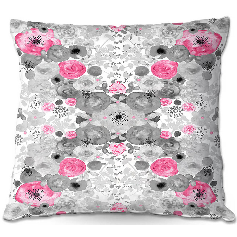 Floral Reversible Throw Pillow, 18" x 18", Gray/Pink