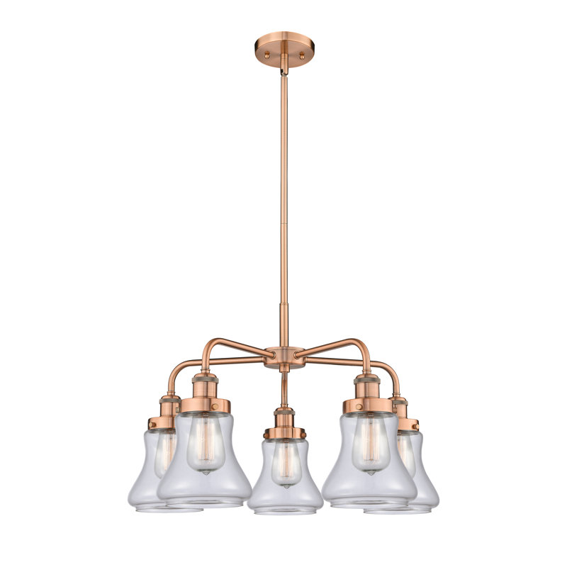 Lustre suspendu 5 lumières 24 po Bhanupriya, Transparent, Cuivre antique