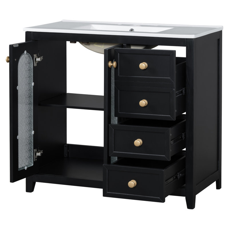 Meuble-lavabo sophistiqué avec plusieurs options de rangement et une fabrication durable, Noir, noir, noir, noir