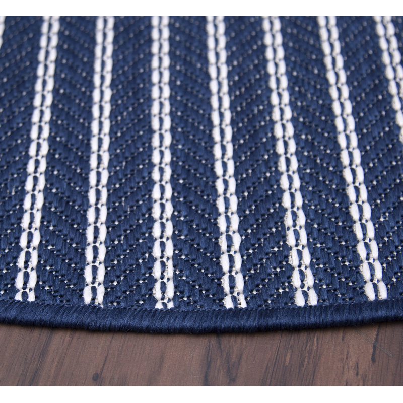 Tapis rayé bleu / blanc intérieur / extérieur Zainab, Rectangle 5 pi 3 po x 7 pi 6 po