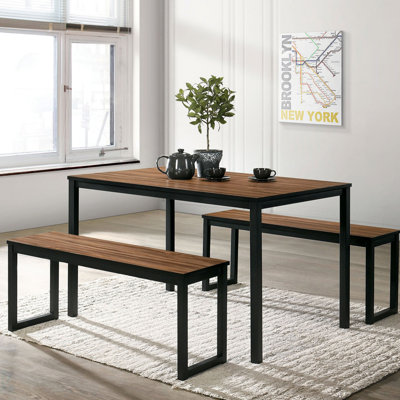 Ensemble de salle à manger de style industriel 3 pièces avec pieds en métal en U et plateau en bois, finition noyer et noire pour les cuisines modernes