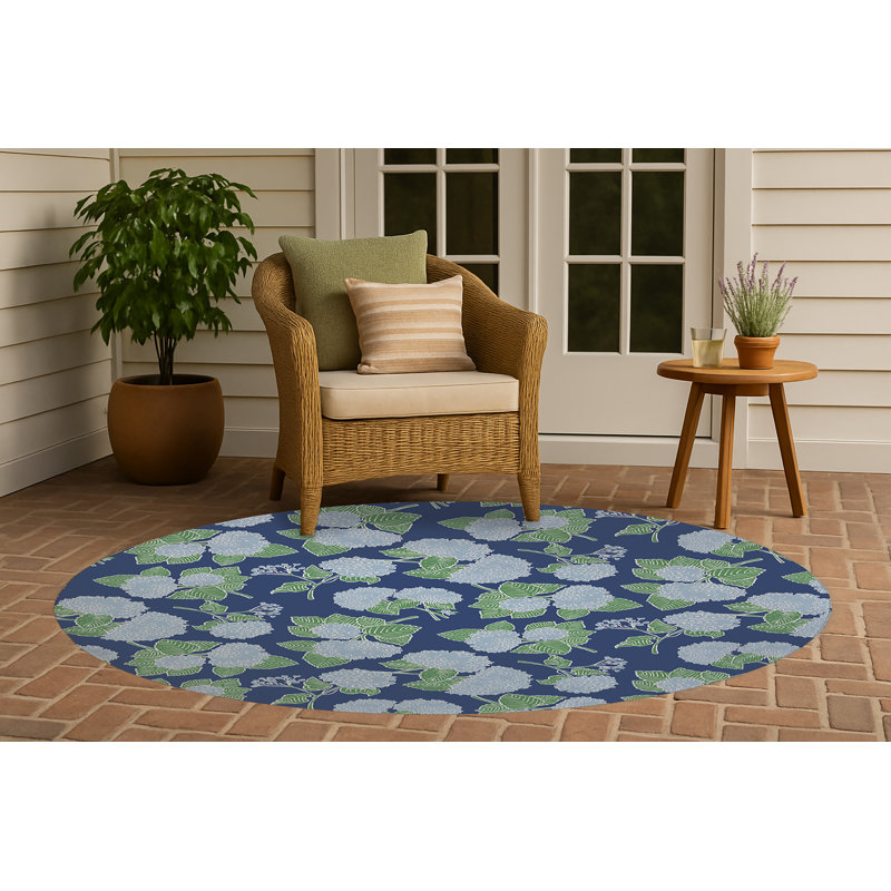 Tapis d'extérieur antidérapant Hydrangea, Rond 5 pi