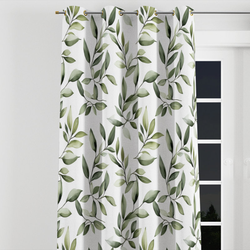 Country Farmhouse Room Darkening Curtains - Floral Olive Quiet Grommet Curtain - 1 Panel, Gold Grommets, 52" W x 108" L