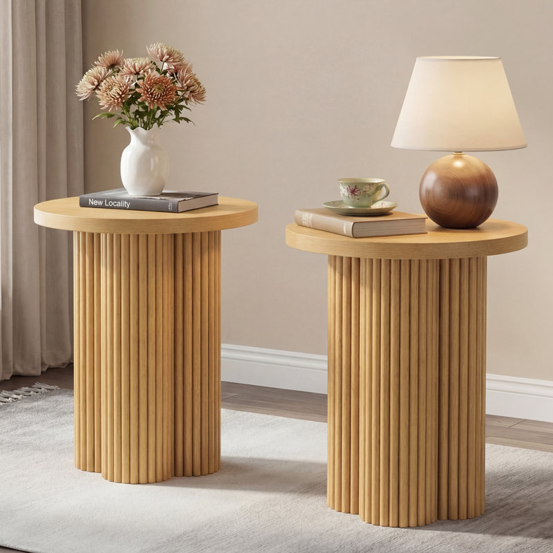 Round Blossom Pedestal Base End&Sidea Table, Natural