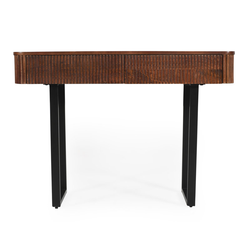 Solid Wood Entryway Table with Fluted Design, Modern Minimalist Console Table with Storage, Narrow Sofa Table with Metal Legs for Entryway Hallway Living Room(Honey+Black)