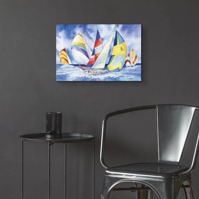  Art mural en verre acrylique, "24" x 16 "" Voiliers "par Kathleen Parr, H 16 po x l 24 po