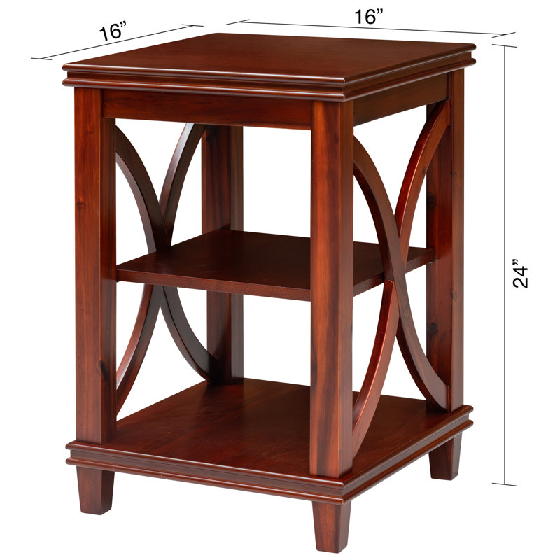 24" H x 16" W Solid Wood Square End Table With X-design, Side Table With Storage Shelves, Cherry