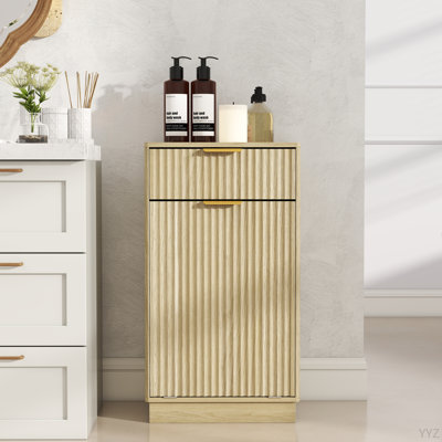 Armoire poubelle inclinable 10 gallons Woodgrain avec tiroir à texture ondulée et bac coulissant