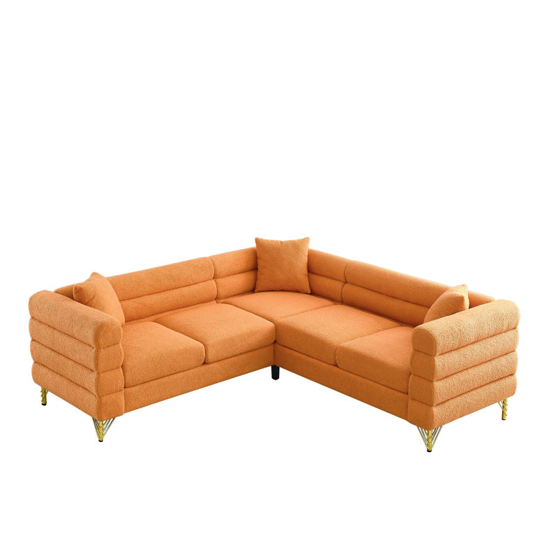 Shinaya Upholstered L-Shaped Sectional Symmetrical, Polyester Blend Orange