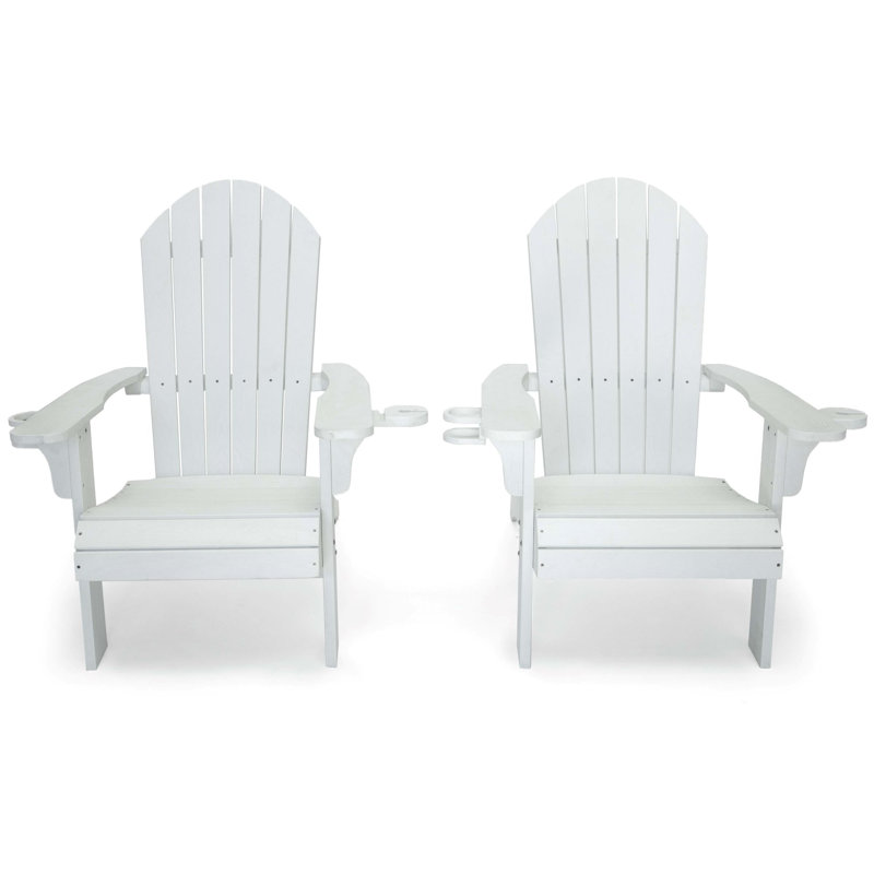 Set of 2 White HDPE Adirondack Chairs with Arms