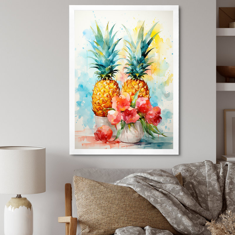 Aquarel ananas, peinture - Art mural ananas, Cadre simple blanc, H 20 po x l 12 po x P 1 po