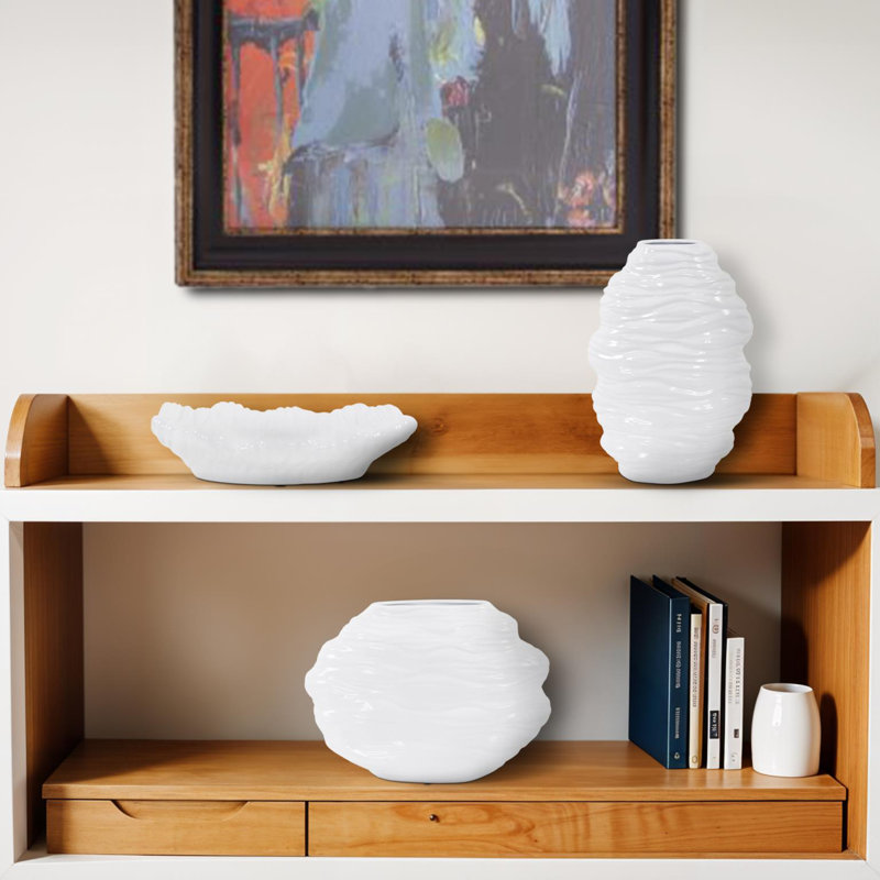 Pentwortham Hand Finished Glossy White Ceramic Flowing Wave Tray