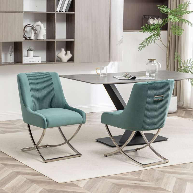 Chaise d'appoint rembourrée en velours Elian, Vert