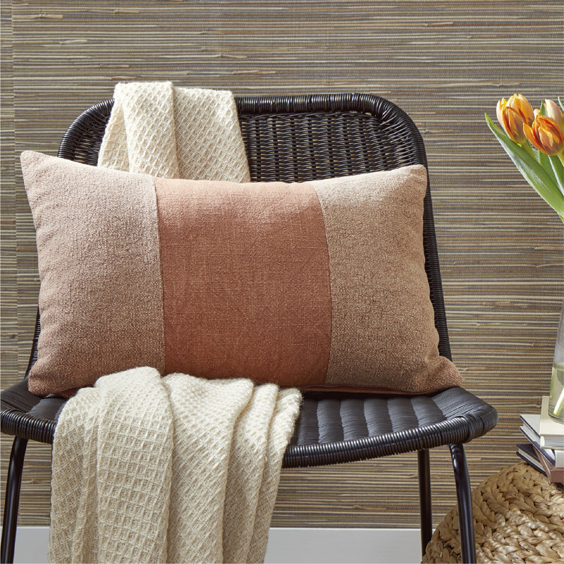 Striped Cotton Reversible Throw Pillow, Orange