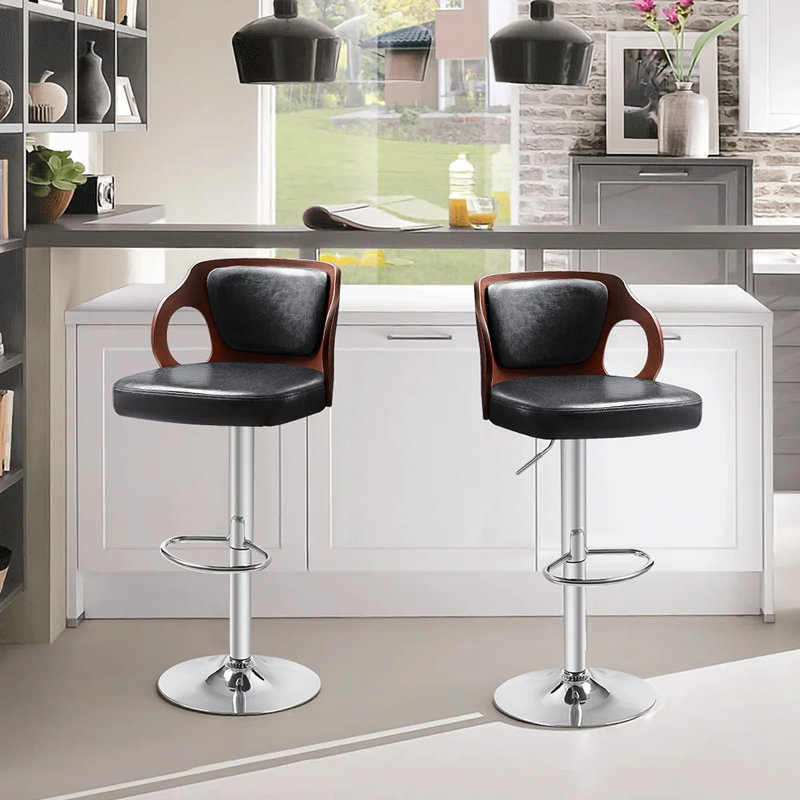 Hartung PU Leather Adjustable Height 360° Swivel Stool, Black, 2