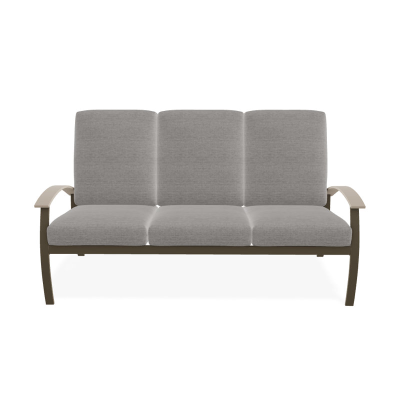 Askar 71.5'' Wide Powder Coated Aluminum Patio Sofa with Cushions, Textured Beachwood, Canvas Granite Sunbrella® Canvas