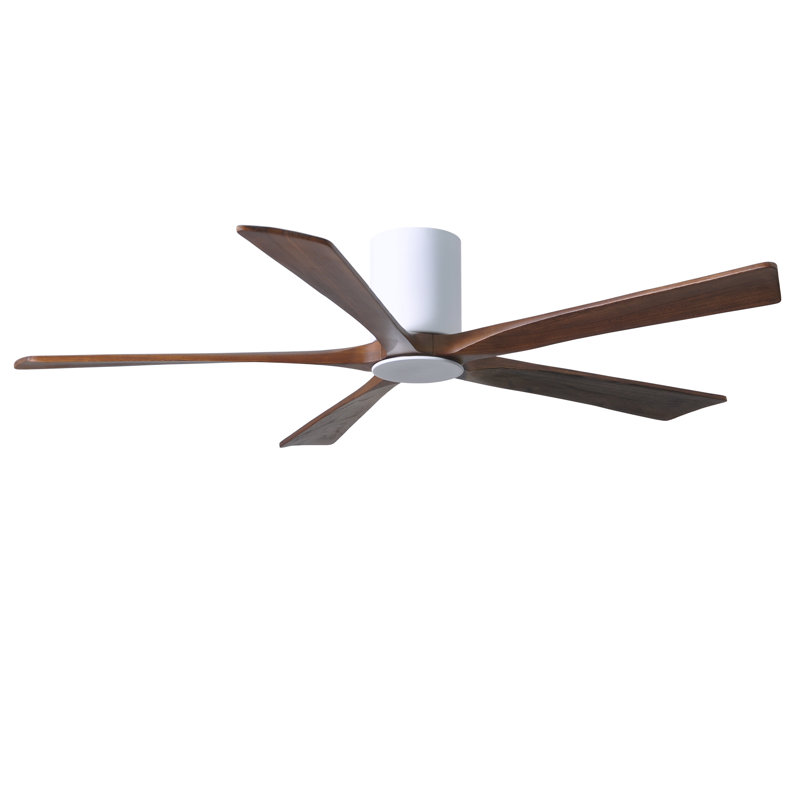 Irene Flushmount Light Kit 5 Blade LED Ceiling Fan, Gloss White, 60", Walnut Tone