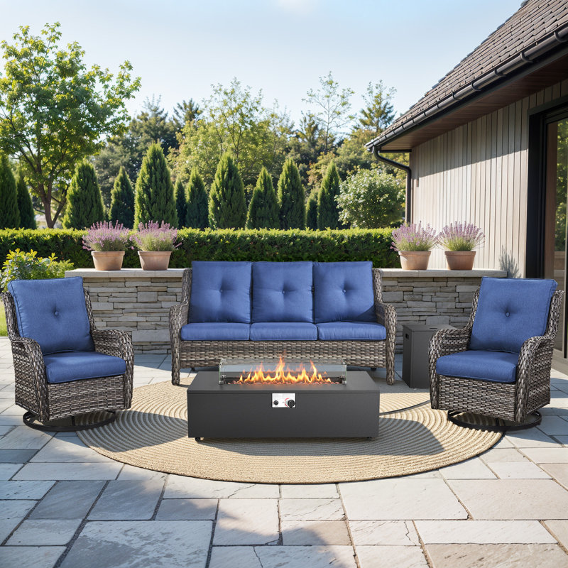 Deeomninia 4-Piece All Weather Wicker Patio Conversation Set With Swivel Gliders And Split Fire Pit Table