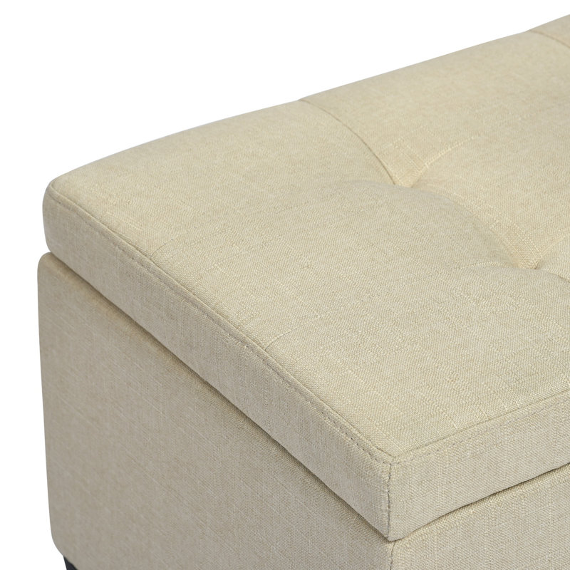Repose-pieds en lin avec rangement, banc repose-pieds rectangulaire, beige, Mélange de lin beige