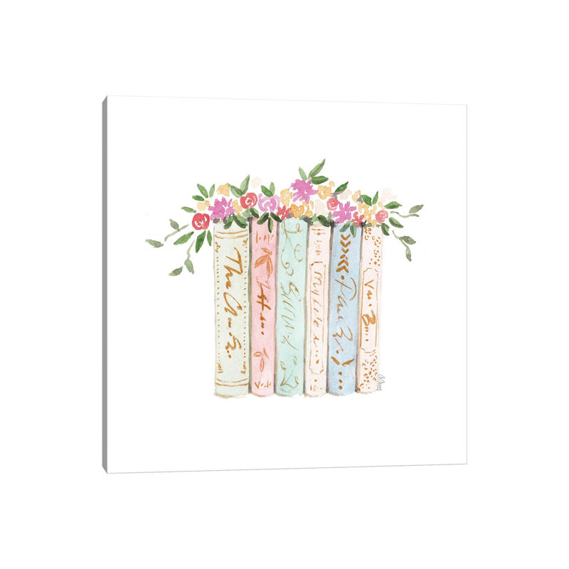 Books And Flowers by Style Of Brush - Gallery-Wrapped Canvas Giclée on Canvas, 30.48 cm H x 30.48 cm W, Canvas