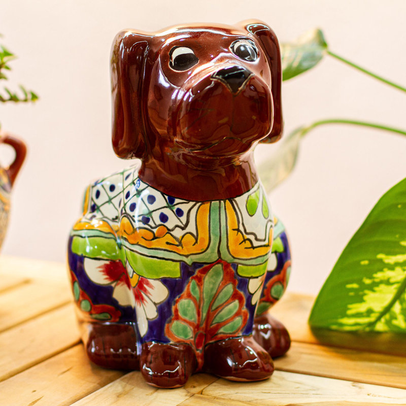 Colorful Talavera Style Ceramic Dog Planter