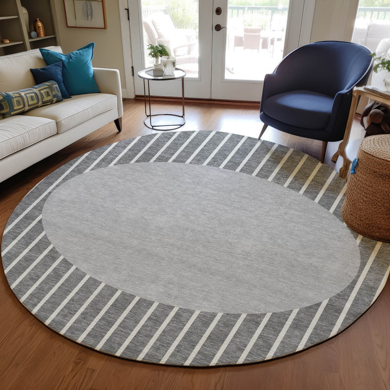  Machine Washable Indoor/Outdoor Chantille ACN994 Gray Area Rug, Round 8'