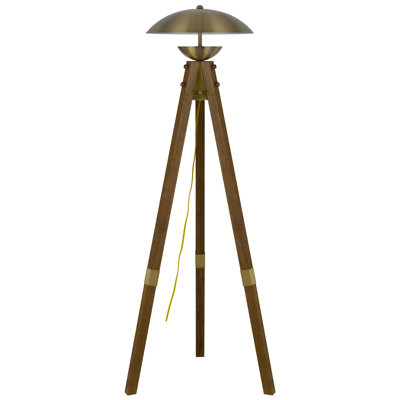 Lampe trépied intégrée en bois d'hévéa DEL 18 W avec abat-jour en métal Lakeland