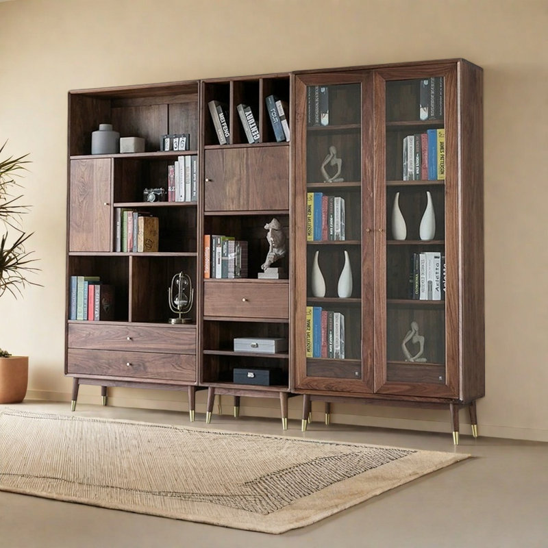 Bibliothèque de rangement en bois massif de style européen