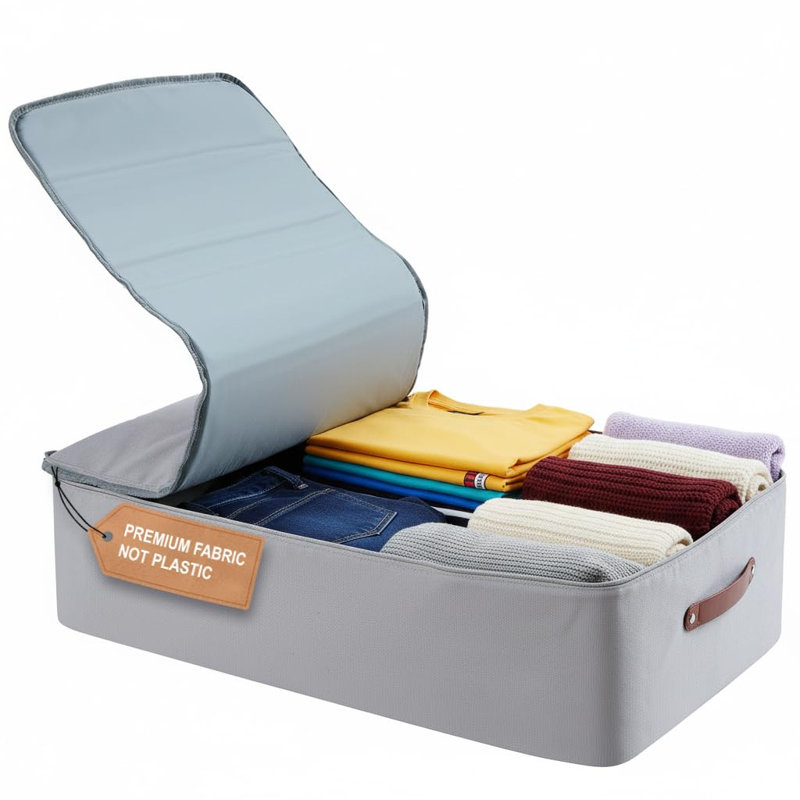 Contenant de rangement sous le lit - Bac de rangement sous le lit pliable pour les vêtements et la literie, boîte de rangement en toile de qualité supérieure avec couvercle, organisateur à profil bas de 8 po avec poignées