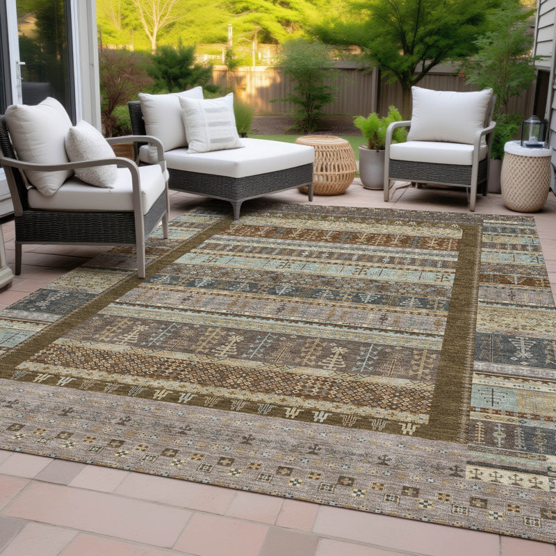 Machine Washable Indoor/Outdoor Meredith ACN2160 Striped Rug, Rectangle 10 pi x 14 pi