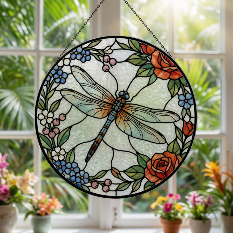Panneau de vitrail floral 12 "H 12", H 12 po x l 12 po