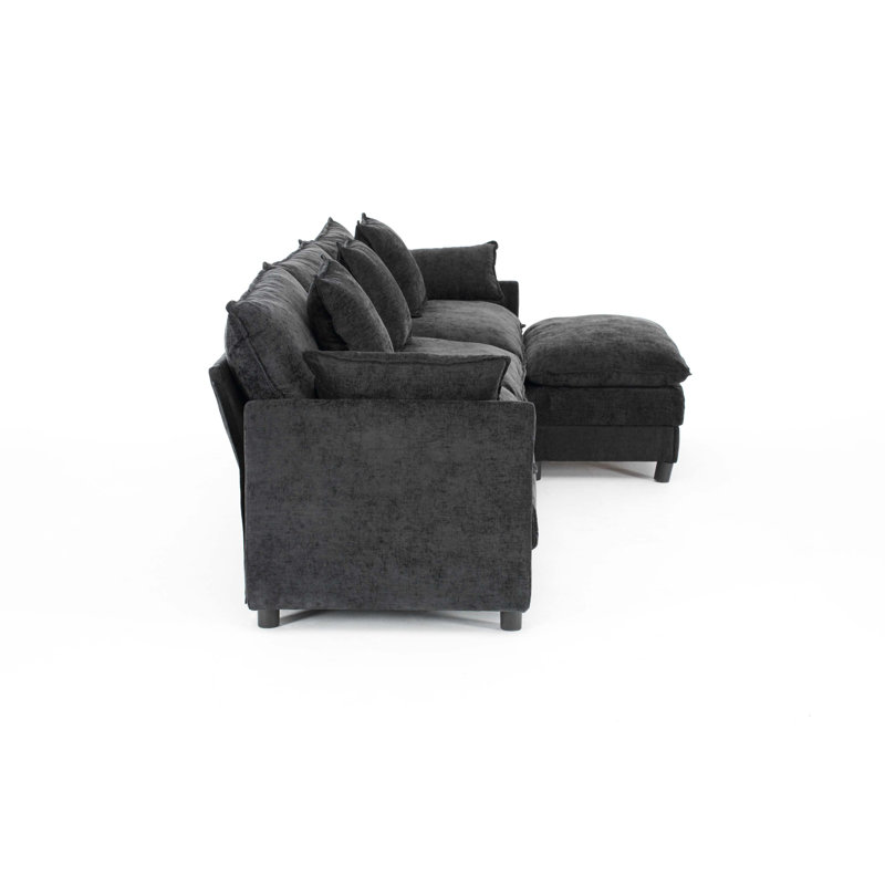 108" L Shaped Modern Sofa Modular Sectional Cloud Couch With Ottoman, 4-Seat Chenille Deep Seat Sofa With Pillow For Living Room, Bedroom And Apartment