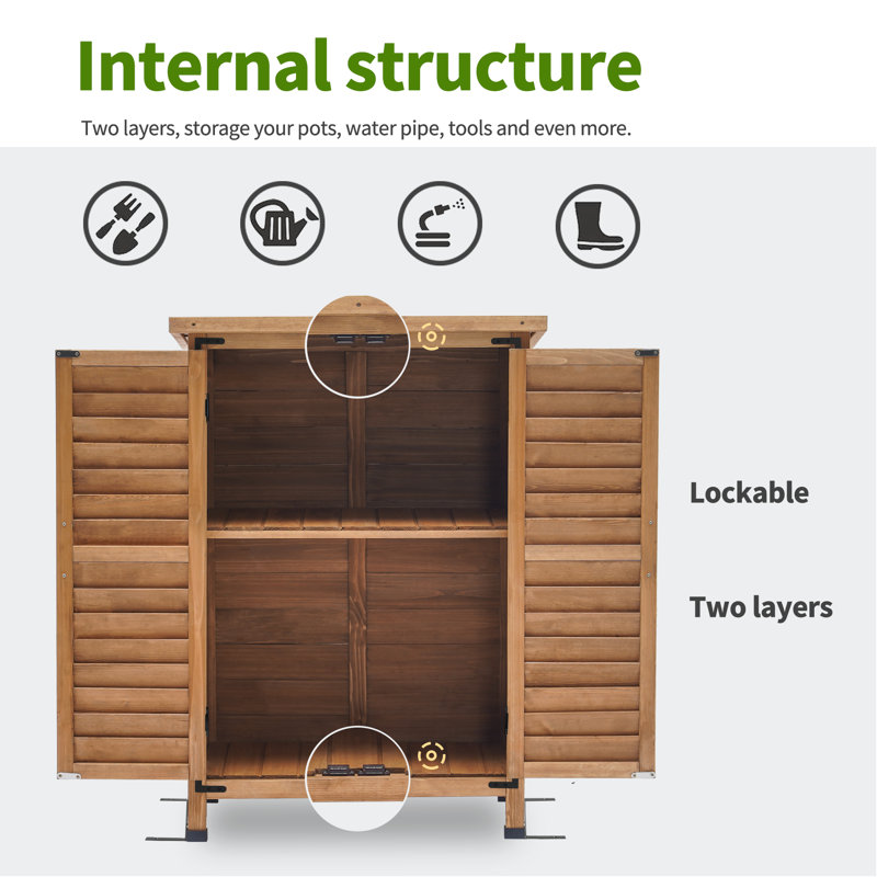 Natural Fir Wood Outdoor Storage Cabinet with Double Doors