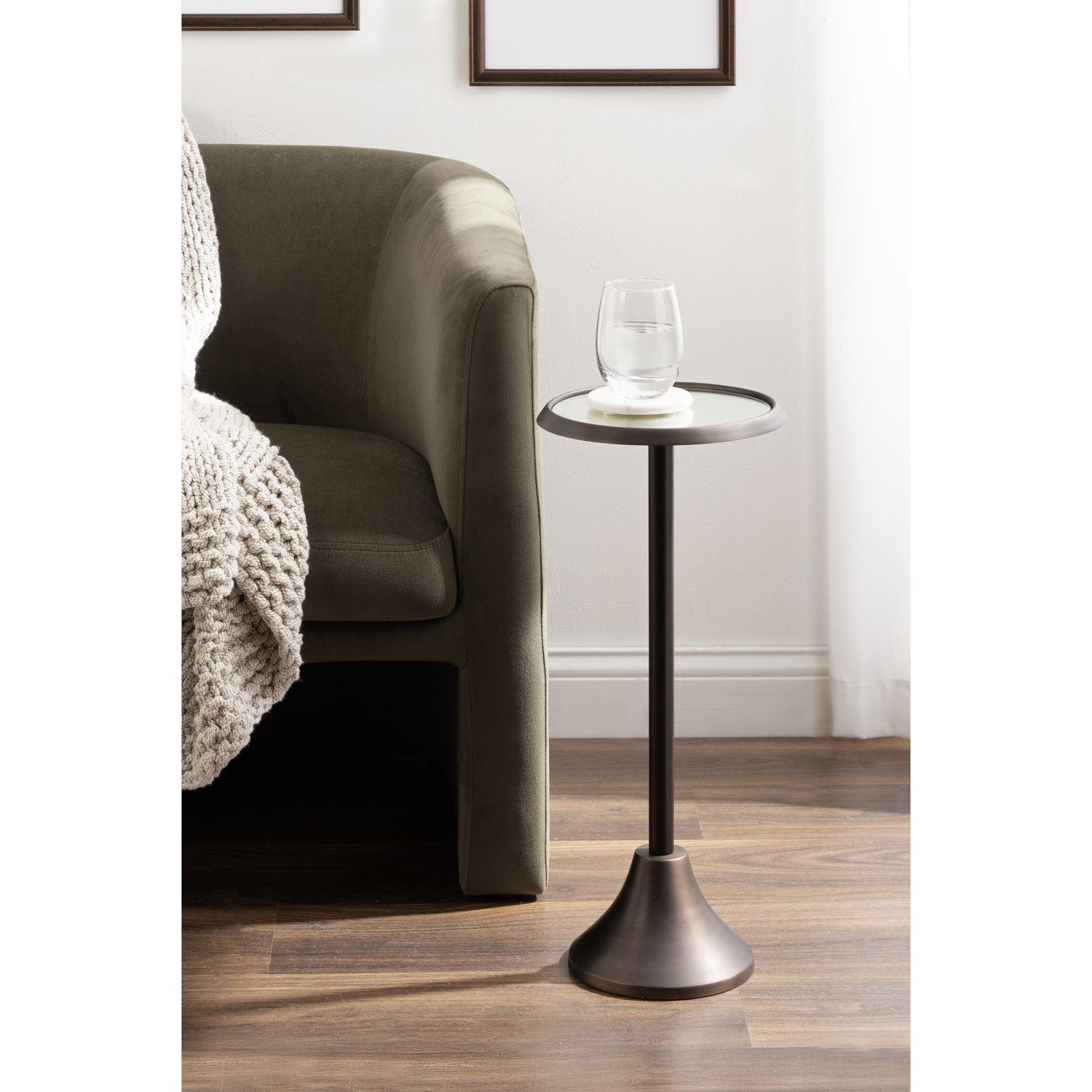 Deanna End Table, 23" H x 9" W x 9" D, Bronze Base/Mirrored Glass Top