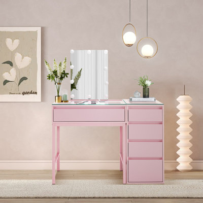 green emerald velvet dress Bedroom Contemporary Vanity Set W Foldable Mirror Stool Drawers Rose Gold Color Rose Gold Vanity Stools Bedroom Round Grey Classic,Contemporary Padded main image 0