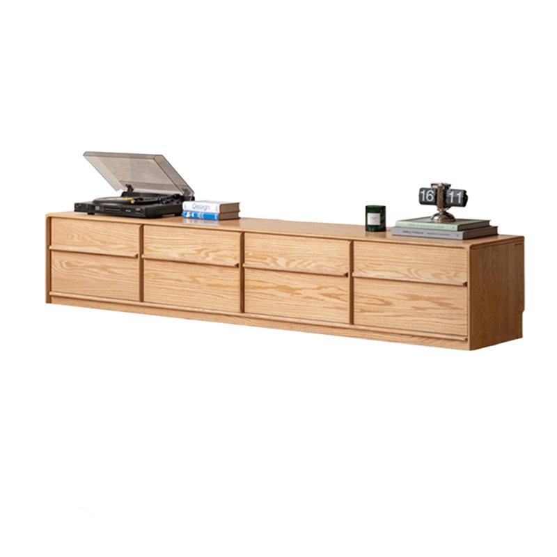Solid Oak TV Stand with 4 Drawers, 17.32"H x 94.48"L x 15.75"W
