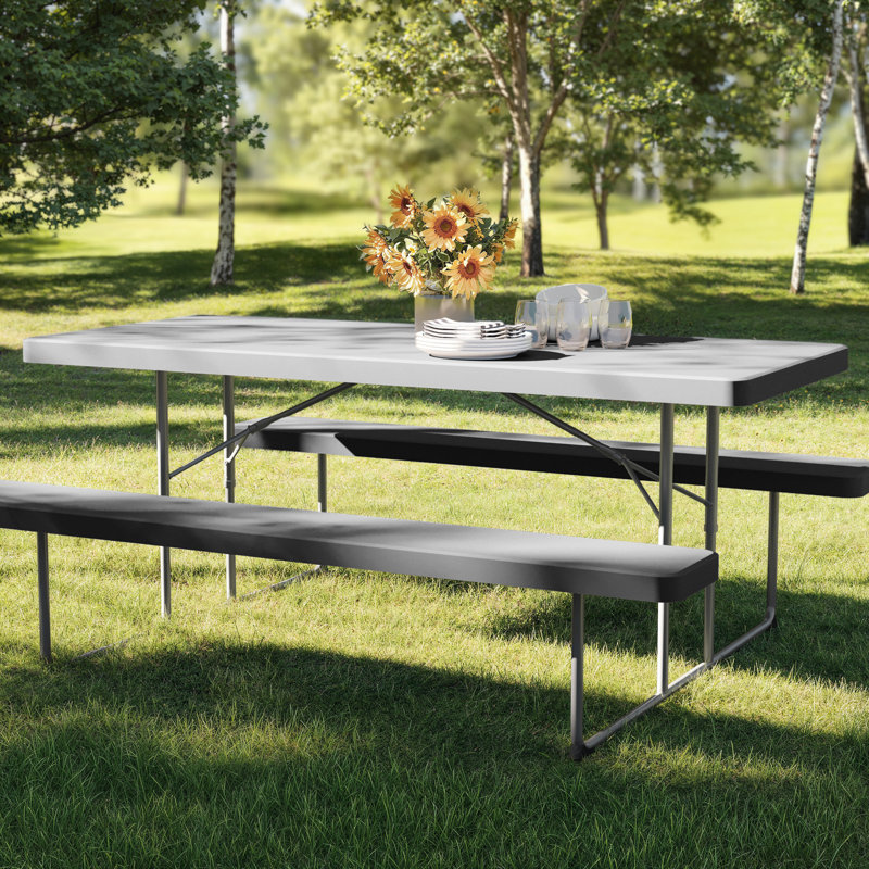 6 FT Folding Picnic Table - Steel Frame And HDPE Top And Benches, Gray