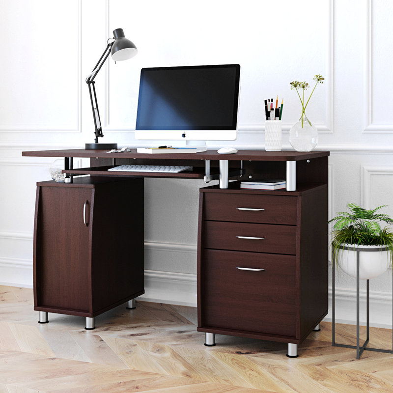 Techni Mobili Complete Workstation Computer Desk With Storage, Brown