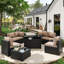 Ensemble de conversation pour patio en osier pour 6 personnes avec coussins, table basse et table de foyer d'extérieur 44 po Caradog-1364653849