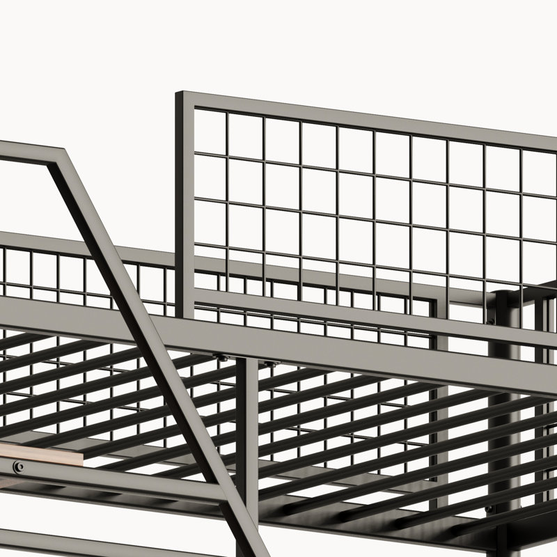 Lit mezzanine simple avec escalier allongé et usure en métal multi-fonctions, Noir