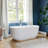 Modern Acrylic Freestanding Bathtub - Glossy White Soaking Tub with Pre-Drilled Drain and Overflow-128919959