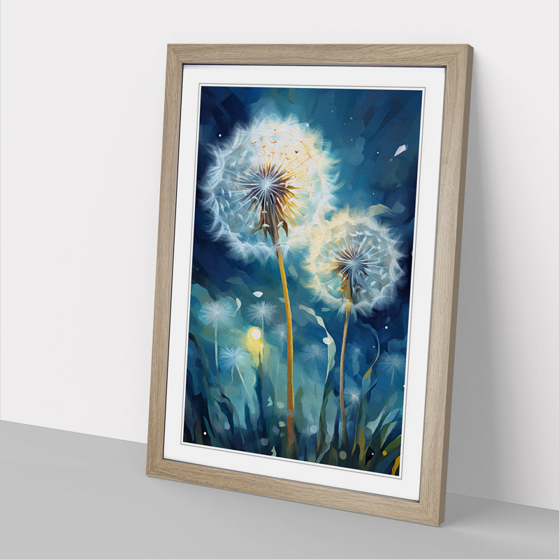 Dandelion Modern - Single Picture Frame Print on Wood, Oak Framed, 46cm H x 34cm W