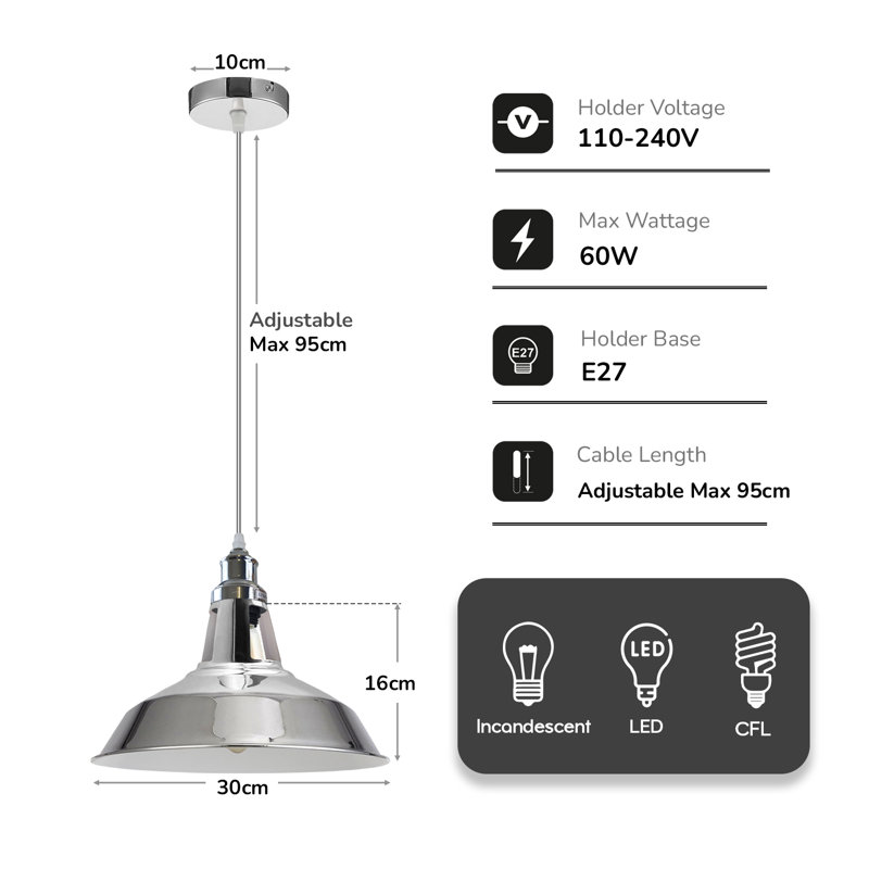 Barkbridge 1 - Light Chrome Single Pendant, Yes