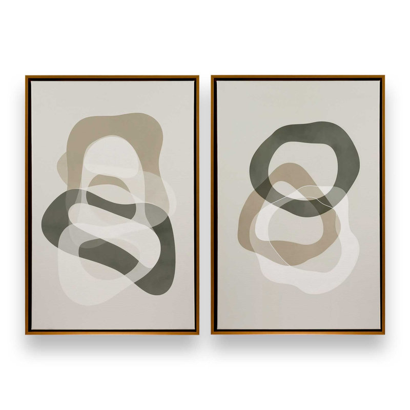 Ensemble de 2 imprimés Serene Loops, 18 po x 12 po, Cadre flottant doré poli